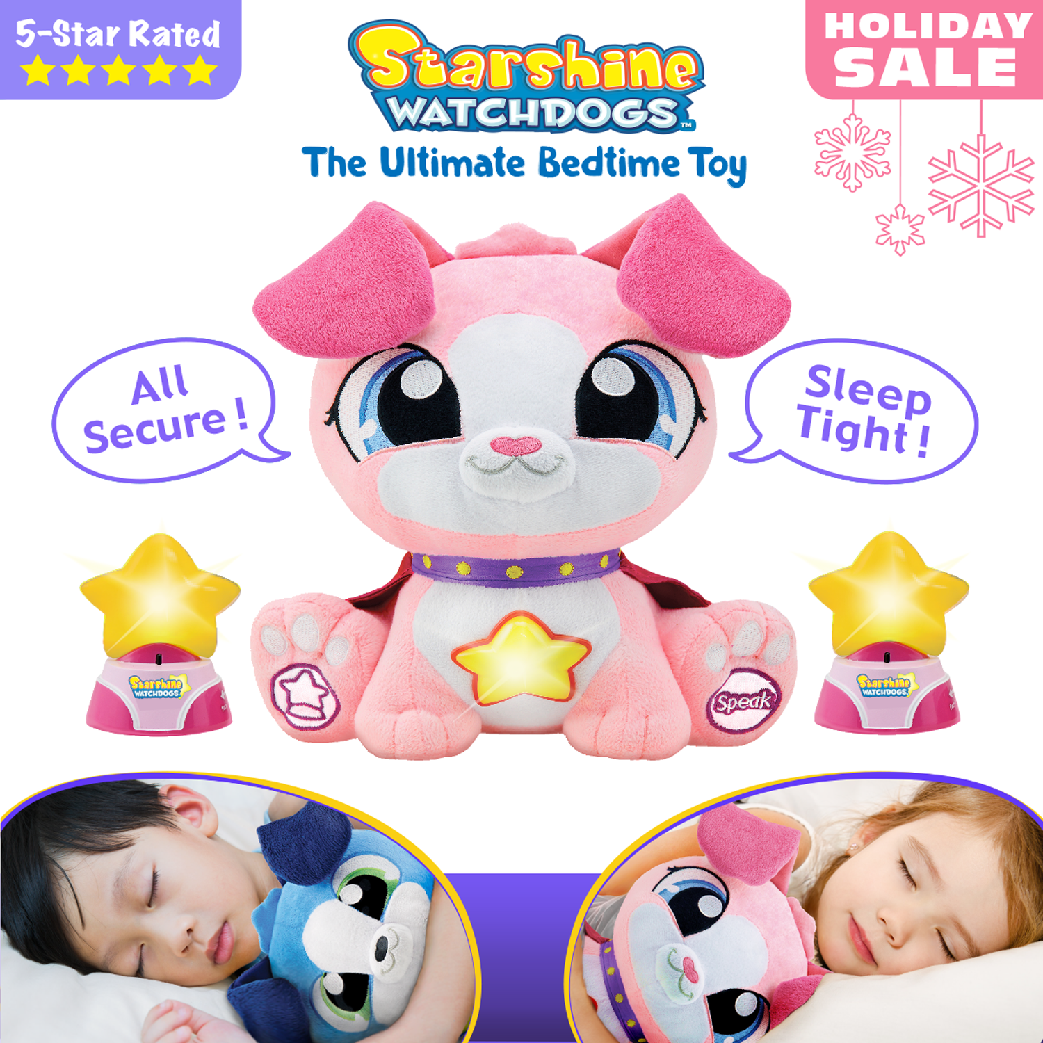4pc Ready-for-Bed Set Comforting Phrases Pink Remote Control Children's Night-Lights Starshine Watchdogs Skye Talking Stuffed Animal Nighttime Toy Calming Story Book Remote Control Childrens Night-Lights Plus Free Coloring Pages